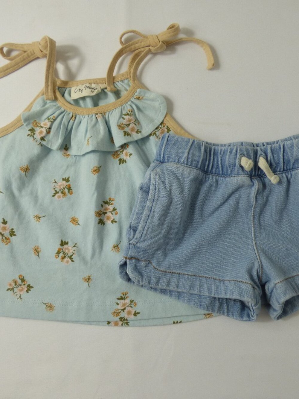 City Mouse Floral Tank and Play By Little Sleepies Denim Shorts, Size 2 Years